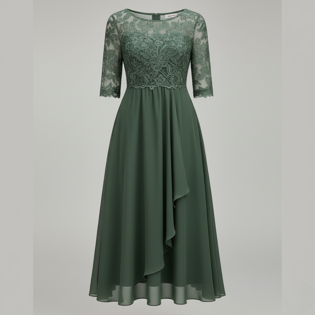 The Frida Embroidered Chiffon Midi Dress – Women's Dresses – Green – Lila Faye