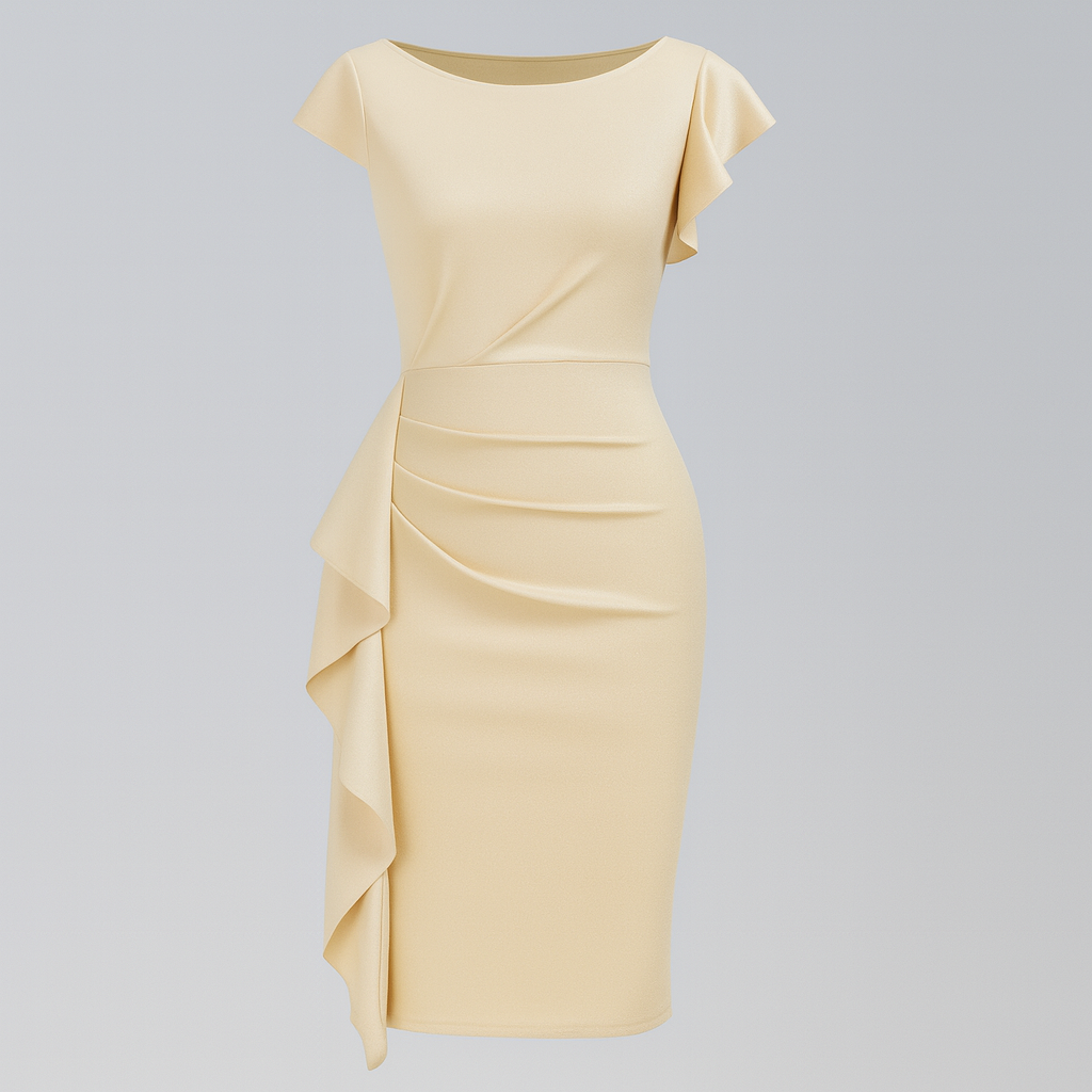 The Helena Ruffle Midi Dress – Dress – Beige – Lila Faye