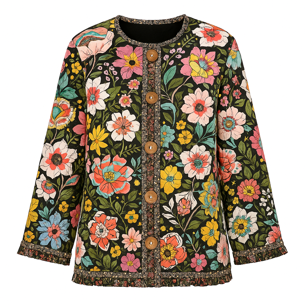 The Alivia Floral Quilted Jacket – Jacket – Black – Lila Faye