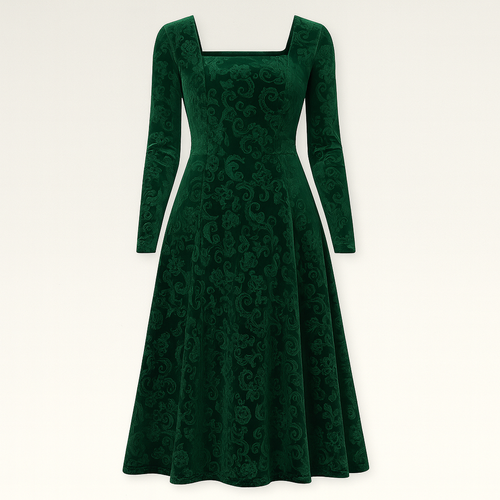 The Celeste Floral Velvet Dress – Dresses – Green – Lila Faye
