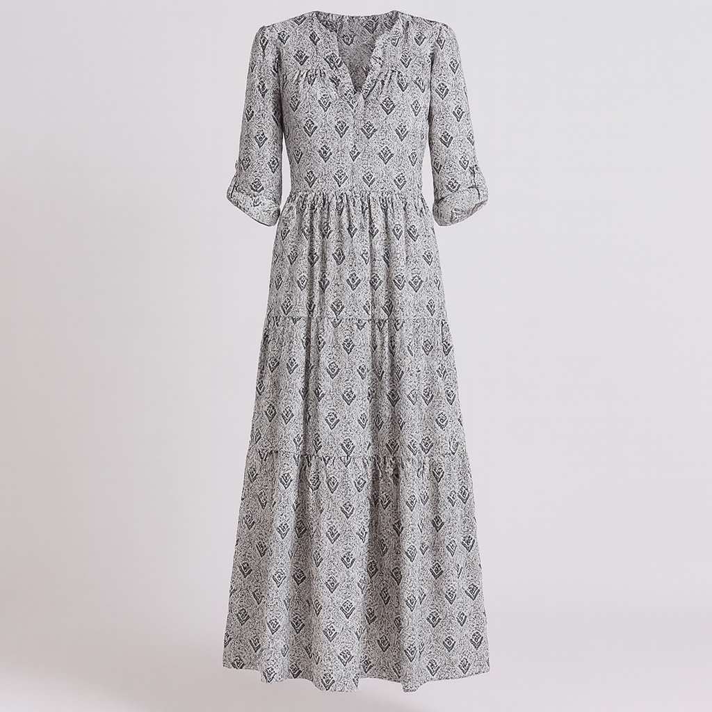 The Isla Printed Maxi Dress – Dress – Gray – Lila Faye