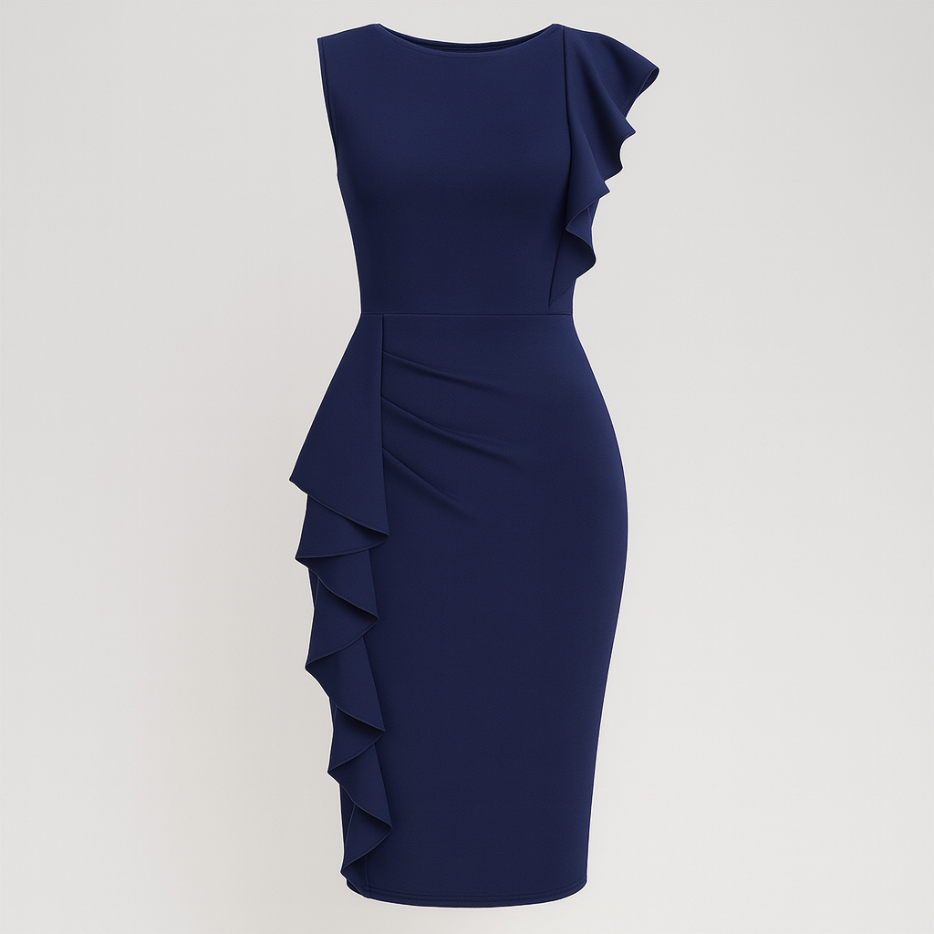 The Helena Ruffle Midi Dress – Dress – Navy – Lila Faye