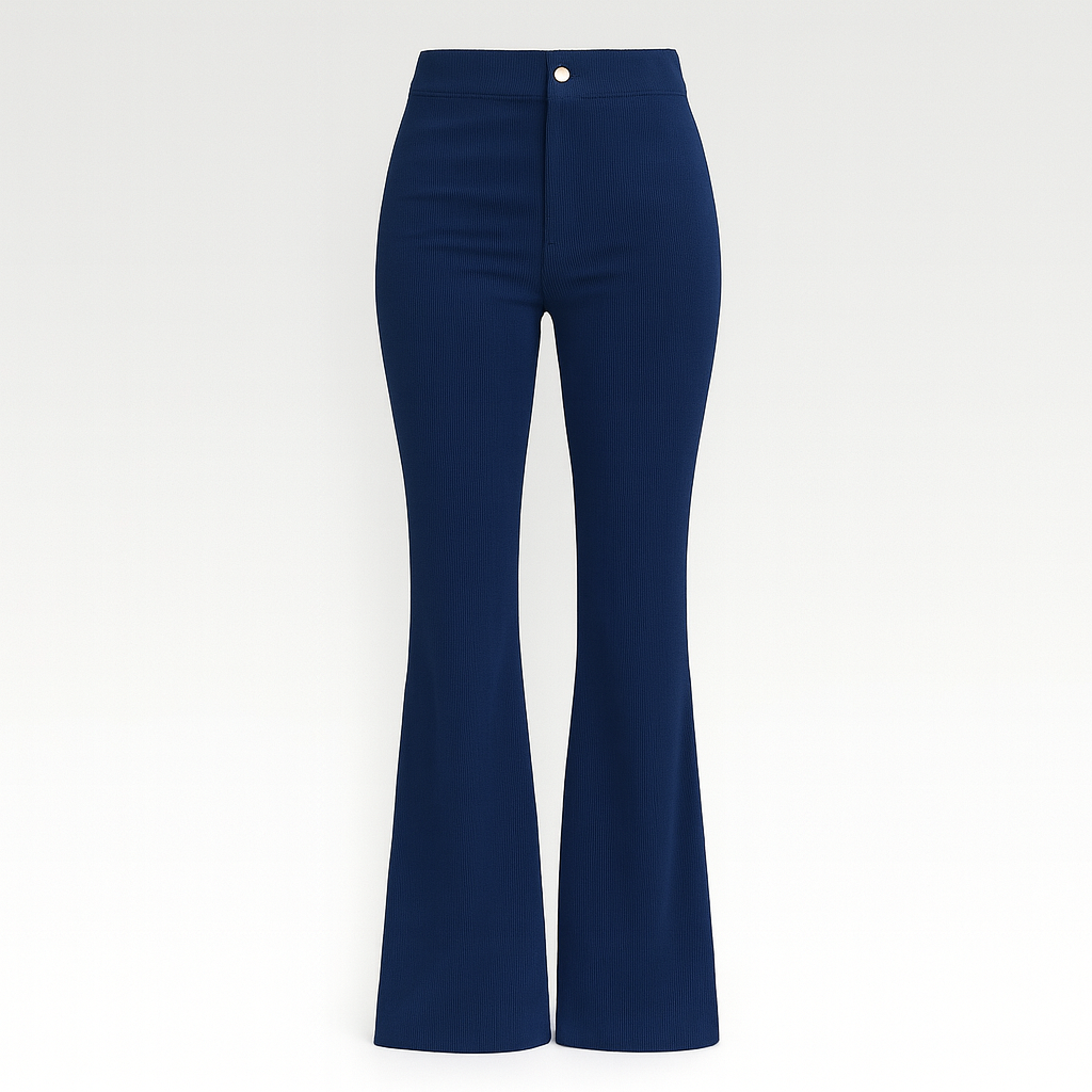 The Valentina Velvet High-Waisted Flared Pants – Trousers – Navy – Lila Faye