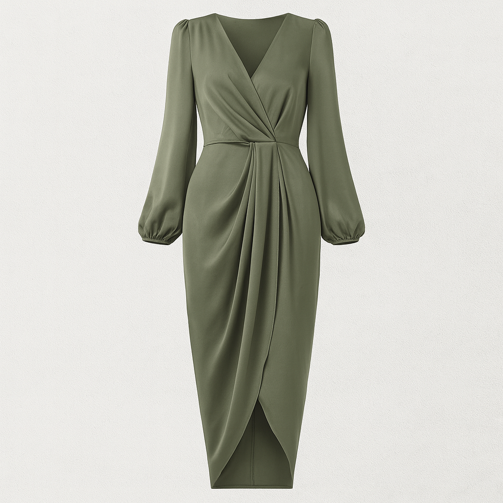 The Evelina Surplice Formal Dress – Dresses – Olive – Lila Faye