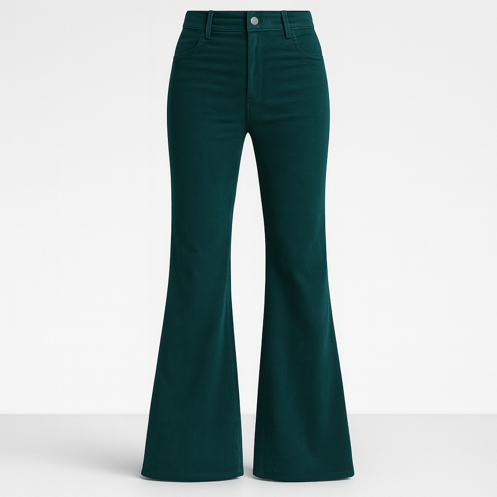 The Valentina Velvet High-Waisted Flared Pants – Trousers – Olive Green – Lila Faye