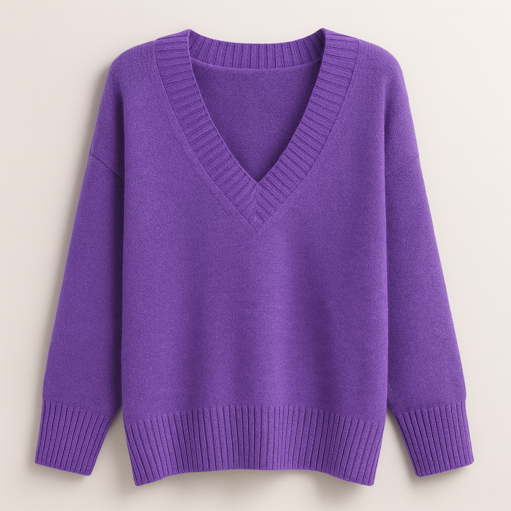 The Livia V-Neck Knit Sweater – Sweaters – Purple – Lila Faye
