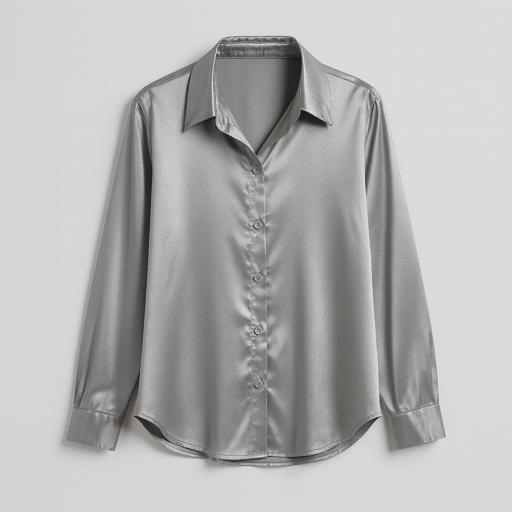 The Celestine Satin Shirt – Shirt – Silver – Lila Faye
