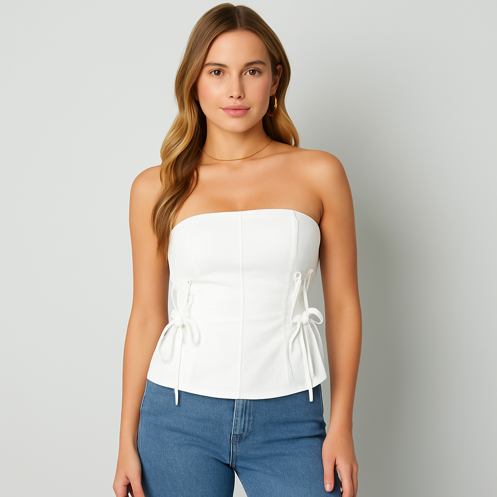 The Lauren Denim Lace Tube Top – – –Lila Faye