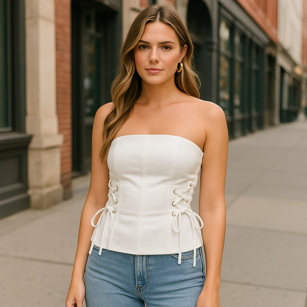 The Lauren Denim Lace Tube Top – – –Lila Faye