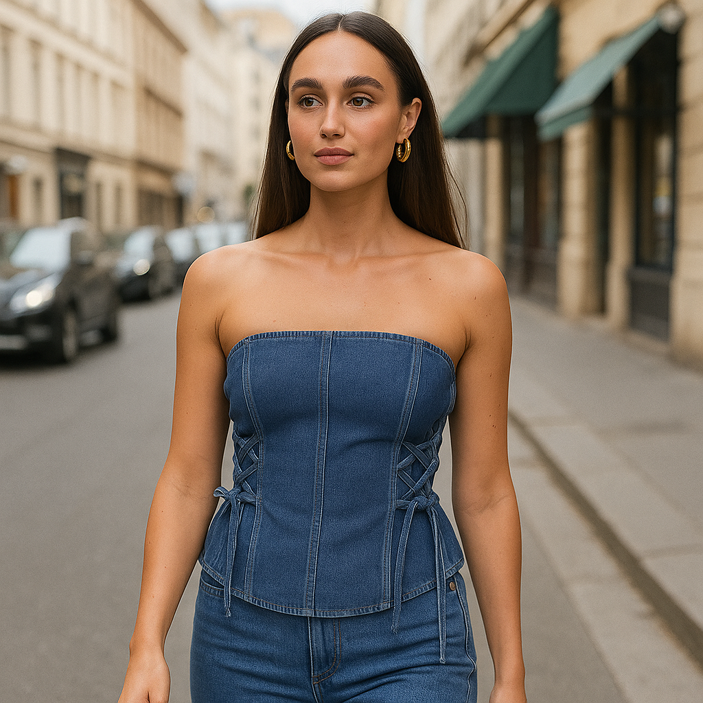 The London Denim Lace Tube Top – – –Lila Faye