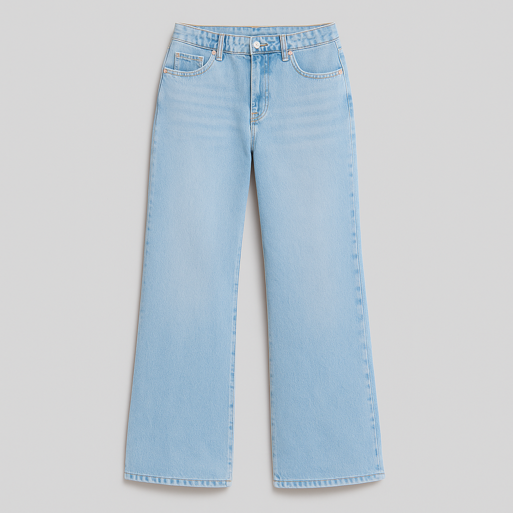 Relaxed fit denim jeans with mid-rise waist, wide-leg cut, and classic five-pocket detailing for casual everyday wear