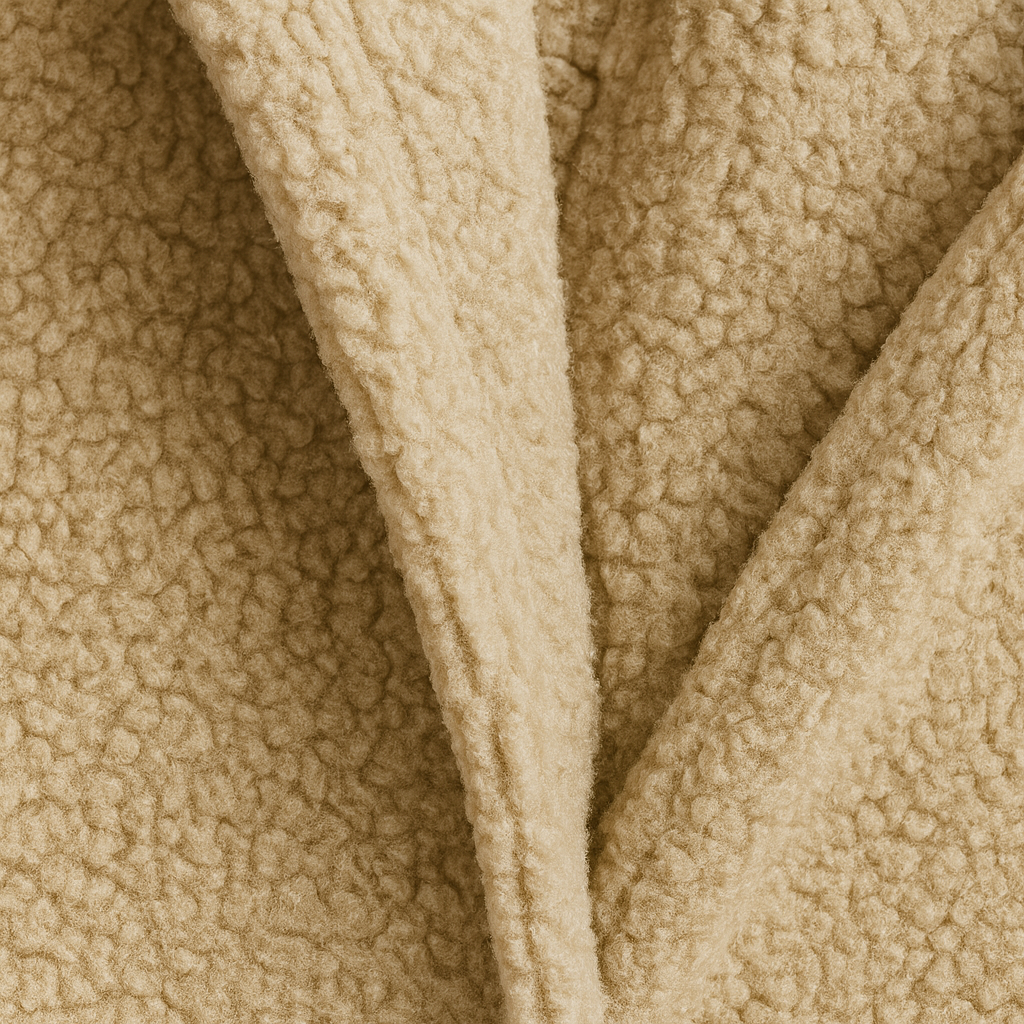 Hooded teddy coat with open front and side pockets, designed for cozy cold-weather layering