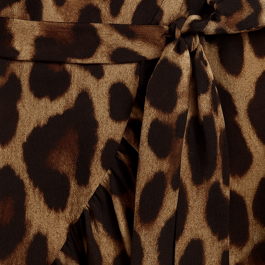 Wrap midi dress with long sleeves, a tie waist detail, and a ruffled hemline.