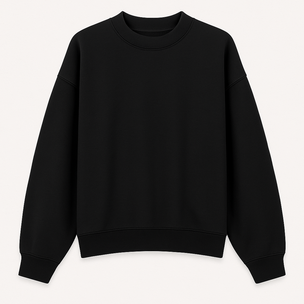 Oversized crewneck sweatshirt with ribbed cuffs and hem, styled for casual