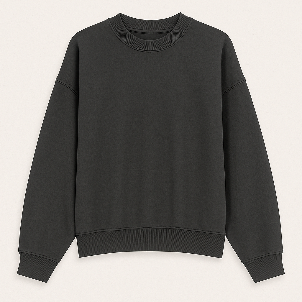 Oversized crewneck sweatshirt with ribbed cuffs and hem, styled for casual