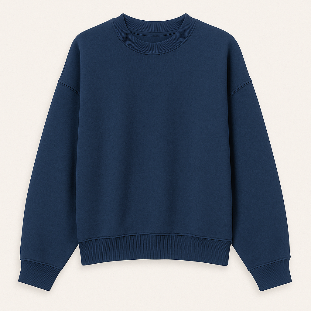 Oversized crewneck sweatshirt with ribbed cuffs and hem, styled for casual