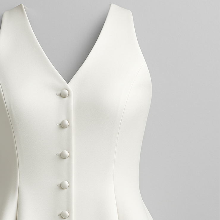 Peplum blouse with a tailored waist, V-neckline, front button closure, sleeveless cut, and flared hem.