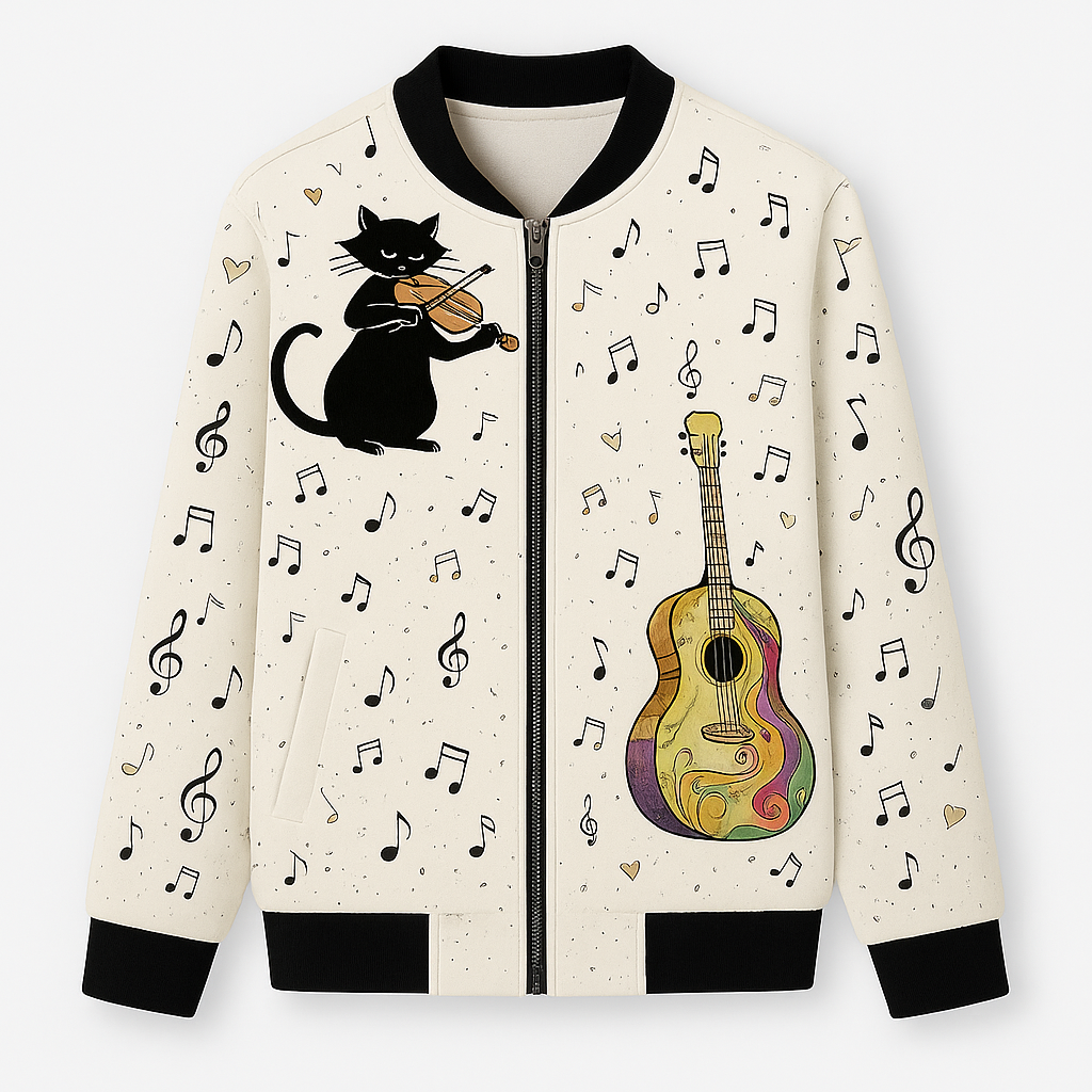 A zip-up bomber jacket featuring a colorful paint splatter design in bright hues of green, blue, purple, orange, yellow, and pink. The jacket has a ribbed collar, cuffs, and hem, giving it a casual yet artistic streetwear look.