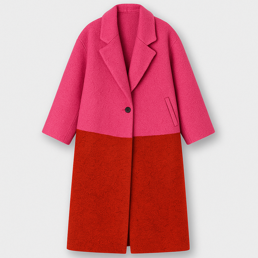 Oversized plaid wool coat with notched lapel collar and single-button front, styled for modern streetwear looks