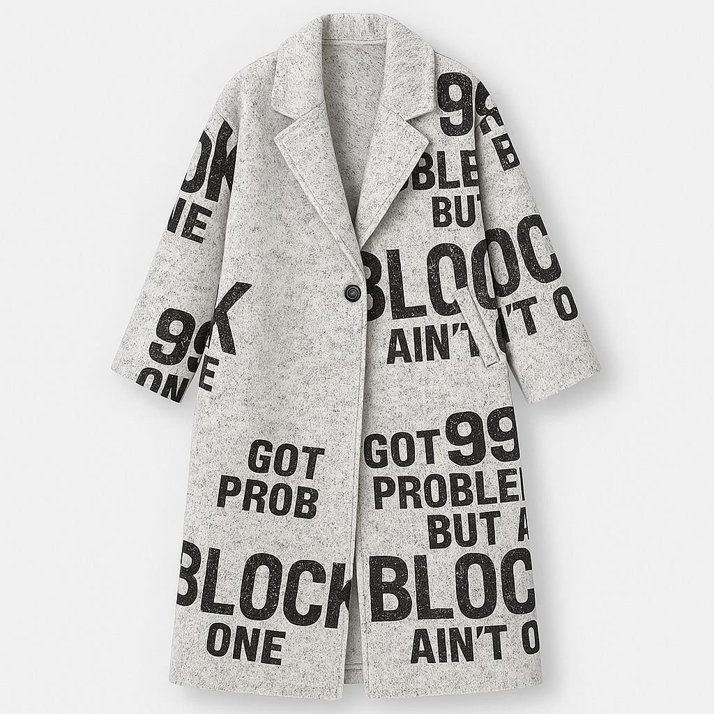 Oversized plaid wool coat with notched lapel collar and single-button front, styled for modern streetwear looks