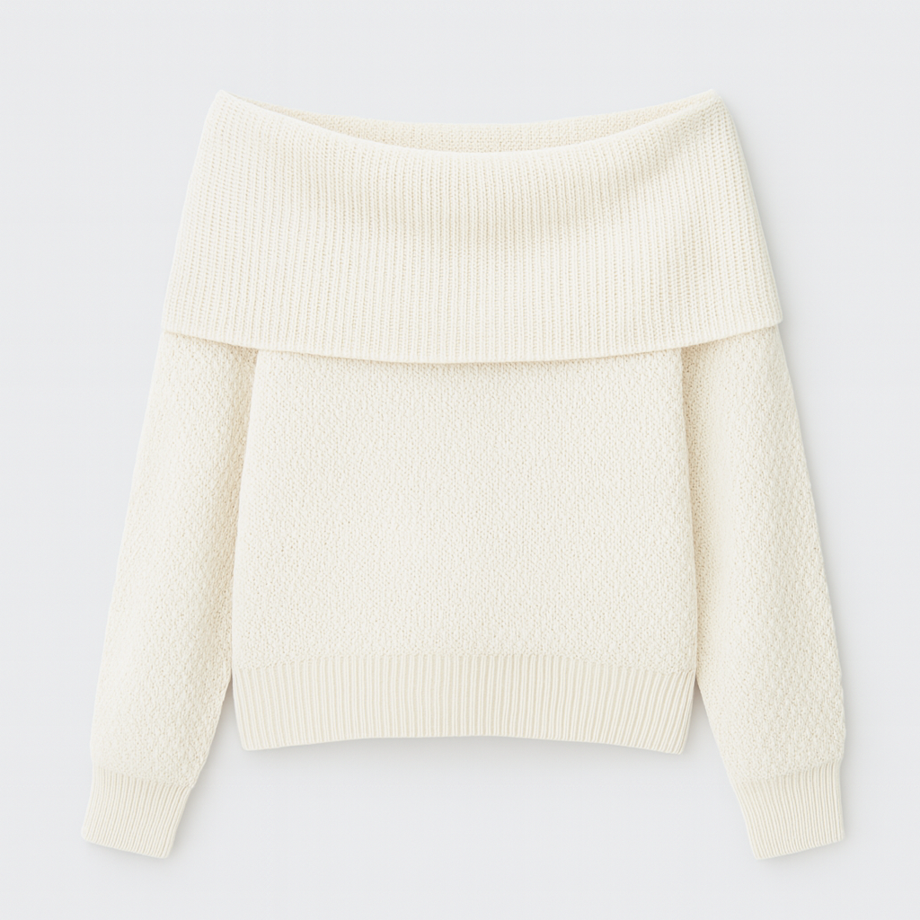 The Cynthia Off-Shoulder Sweater – Coats and Jackets – White – Lila Faye