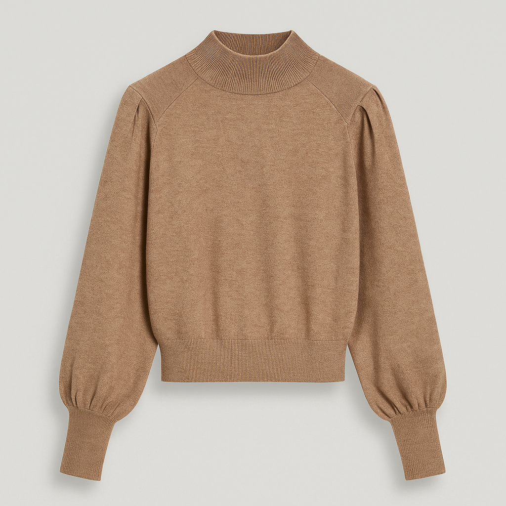 Fitted mock-neck sweater with long sleeves, ribbed cuffs and hem, styled for a polished minimalist look