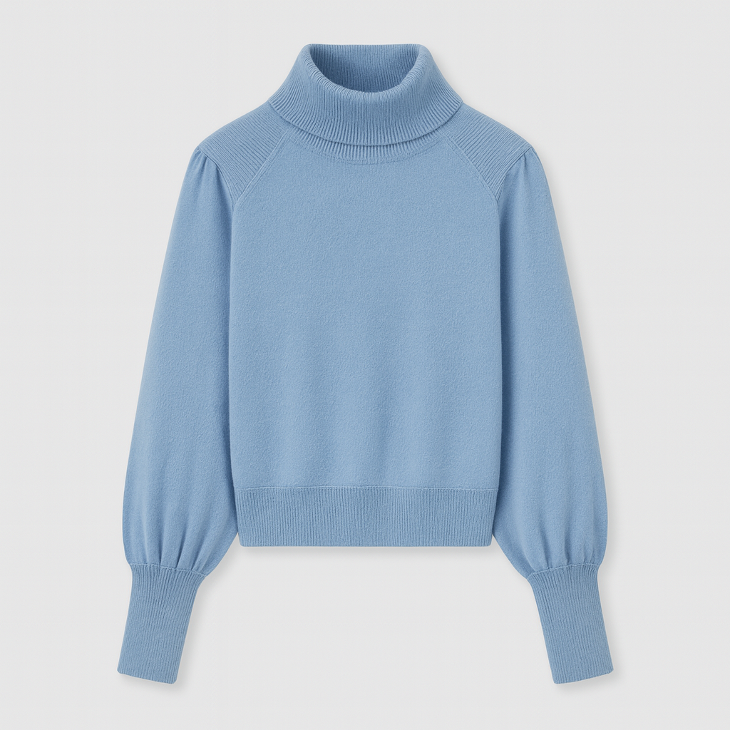 Fitted mock-neck sweater with long sleeves, ribbed cuffs and hem, styled for a polished minimalist look