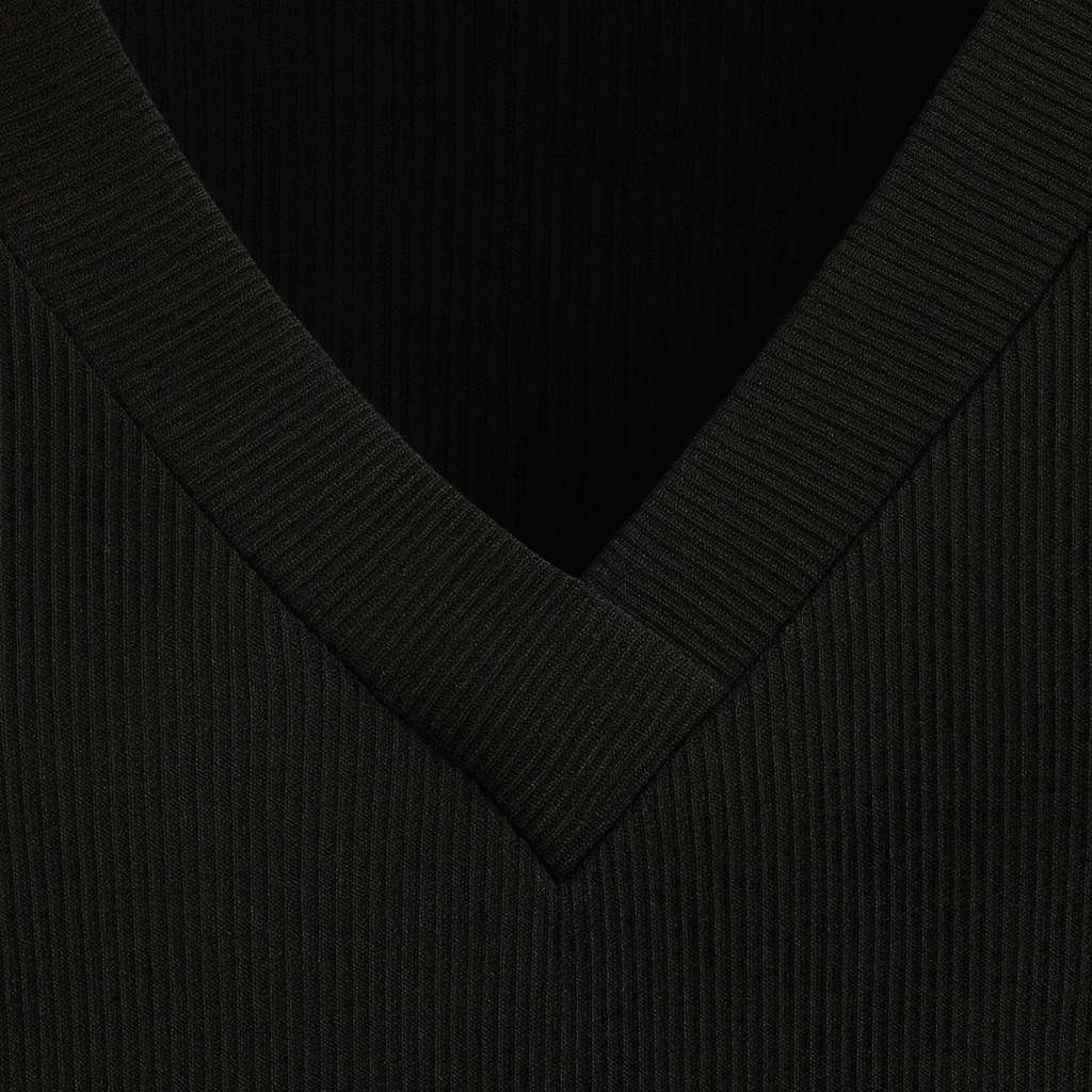 V-neck blouse with long sleeves and decorative button-cuff detail.