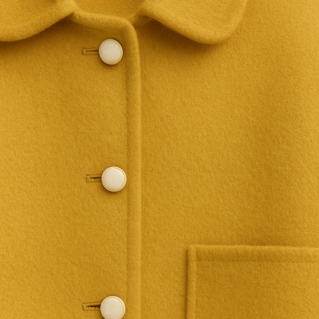 Wool blend jacket with shirt collar and front button closure, styled for casual and polished layering looks