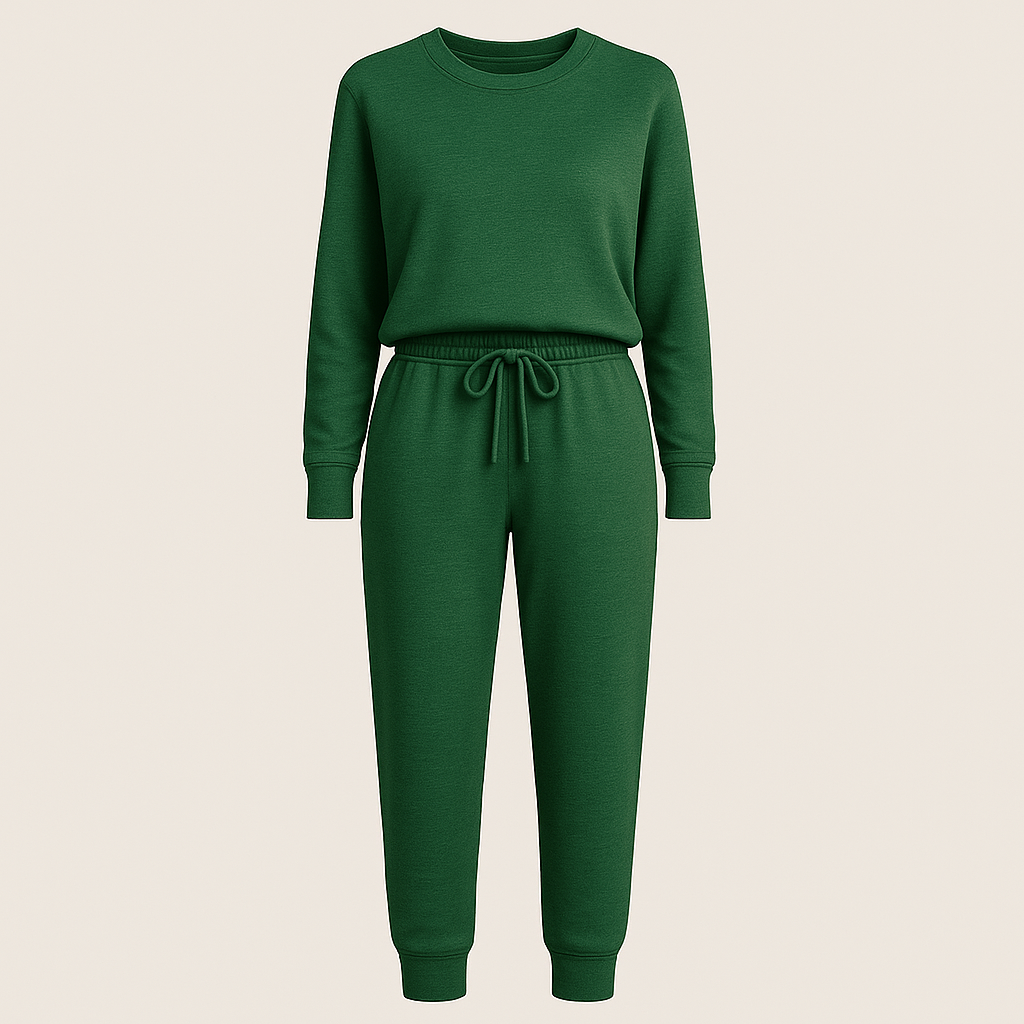 Jogger set with long-sleeve top and cuffed pants, styled for casual and everyday wear