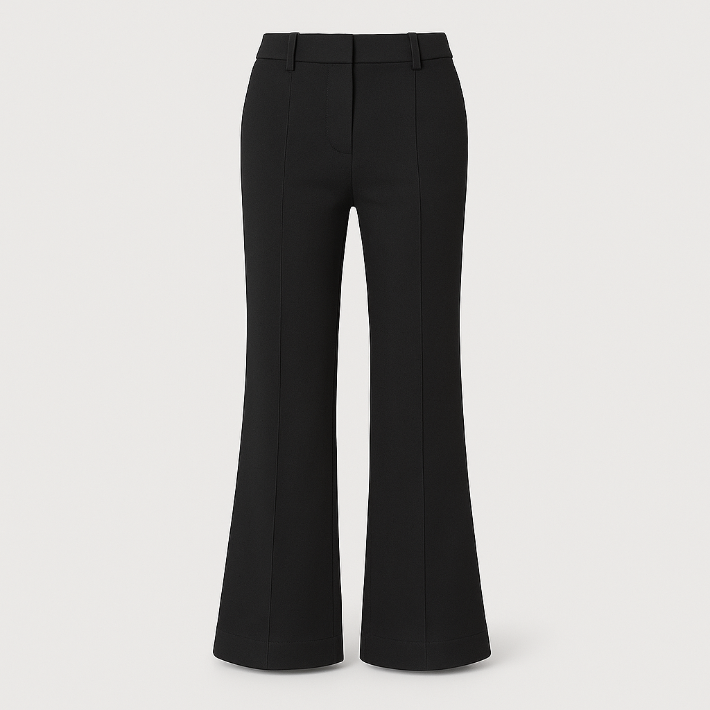 Tailored wide-leg trousers with fitted waistband, front seam detail, and full-length drape for versatile everyday wear