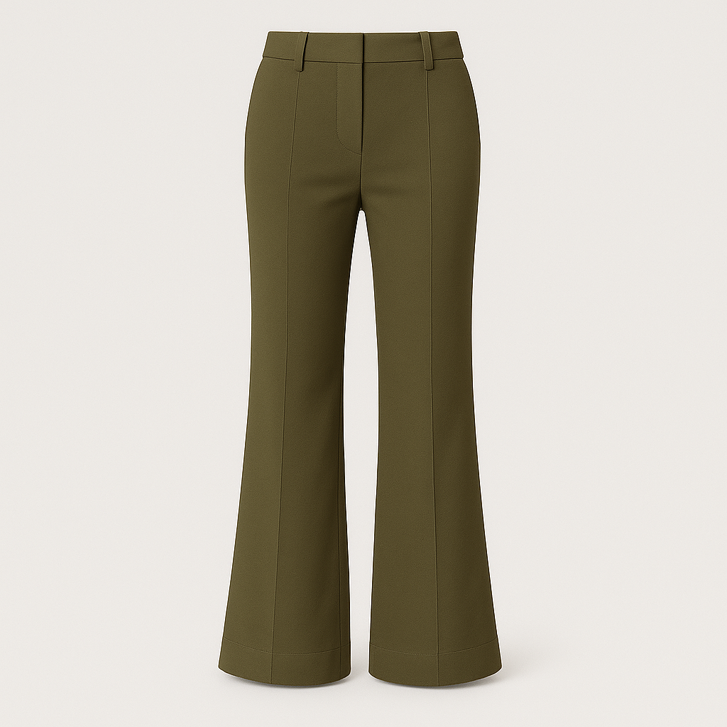 Tailored wide-leg trousers with fitted waistband, front seam detail, and full-length drape for versatile everyday wear