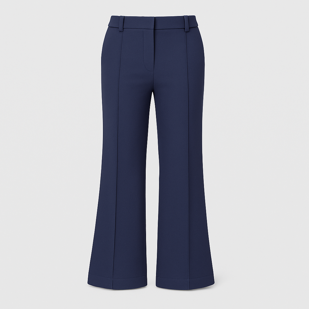 Tailored wide-leg trousers with fitted waistband, front seam detail, and full-length drape for versatile everyday wear