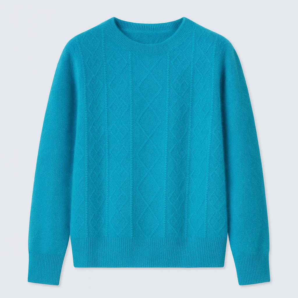 A crewneck sweater with a textured diamond-knit pattern, long sleeves, and ribbed cuffs, hem, and neckline.