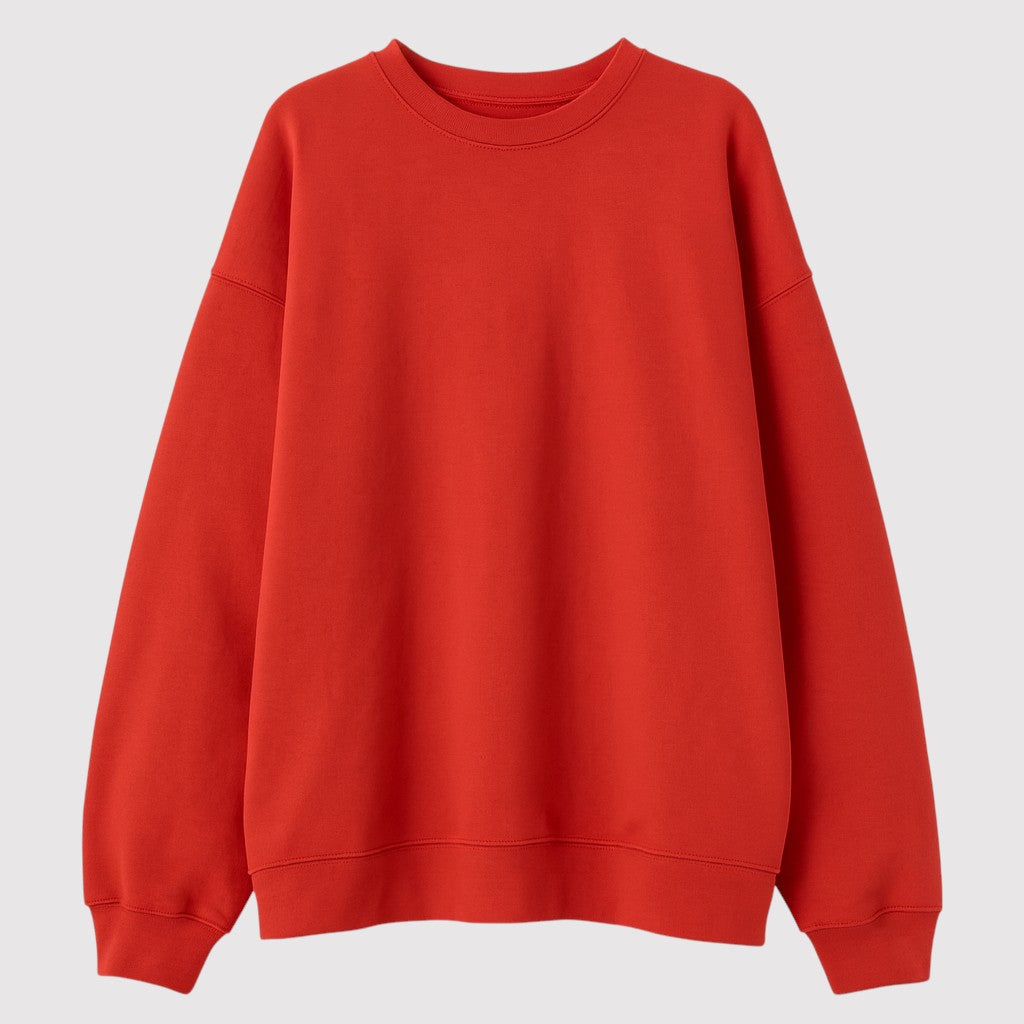 A plain pullover sweatshirt with a crew neckline, long sleeves, and ribbed cuffs and hem.
