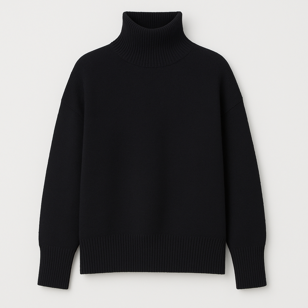 Knitted turtleneck jumper with a relaxed fit, ribbed neckline, cuffs, and hem.