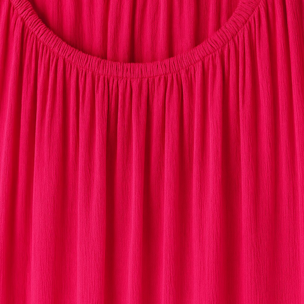 Sleeveless scoop-neck mini dress with gathered neckline and tulip-style hemline.