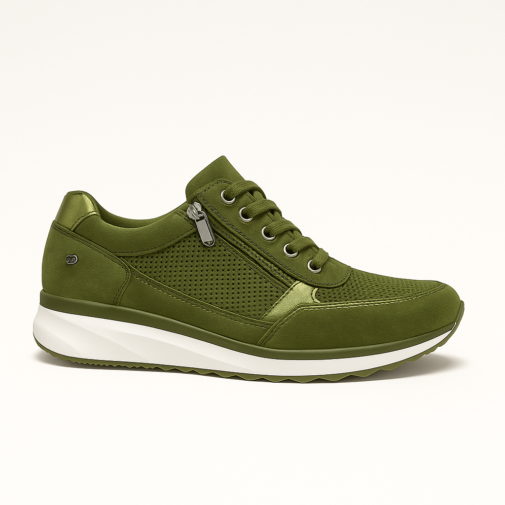 Sneakers with lace-up front, side zipper, and cushioned sole