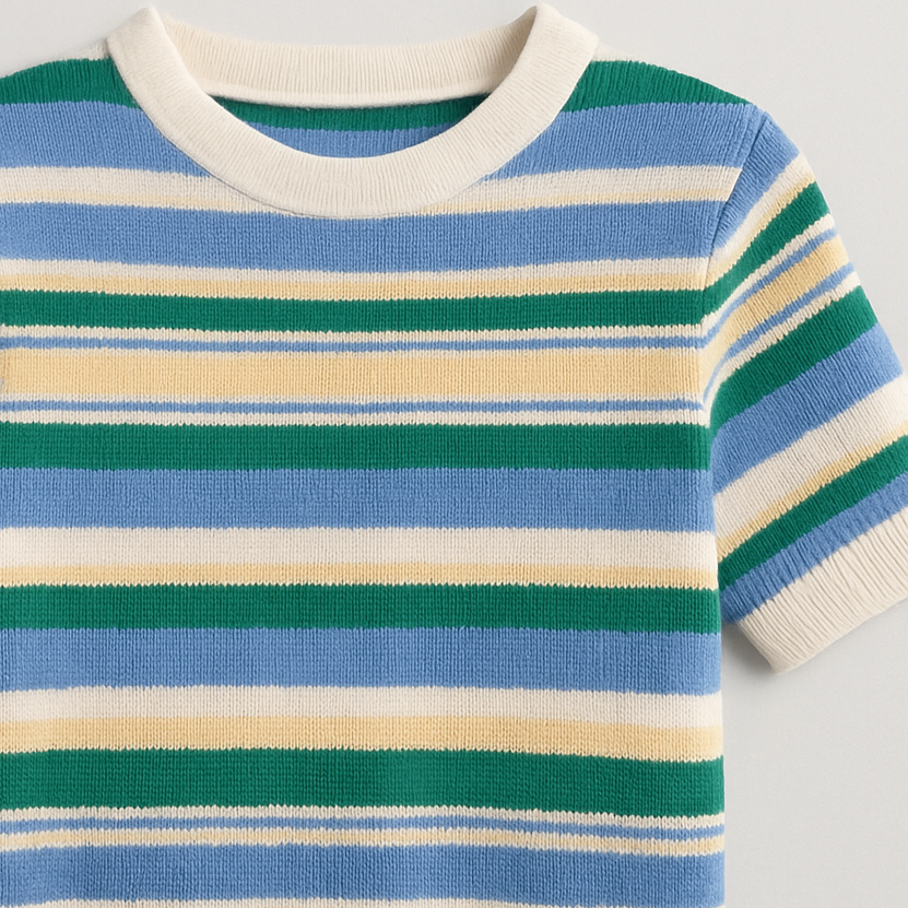 Striped knit tee with short sleeves and crew neckline