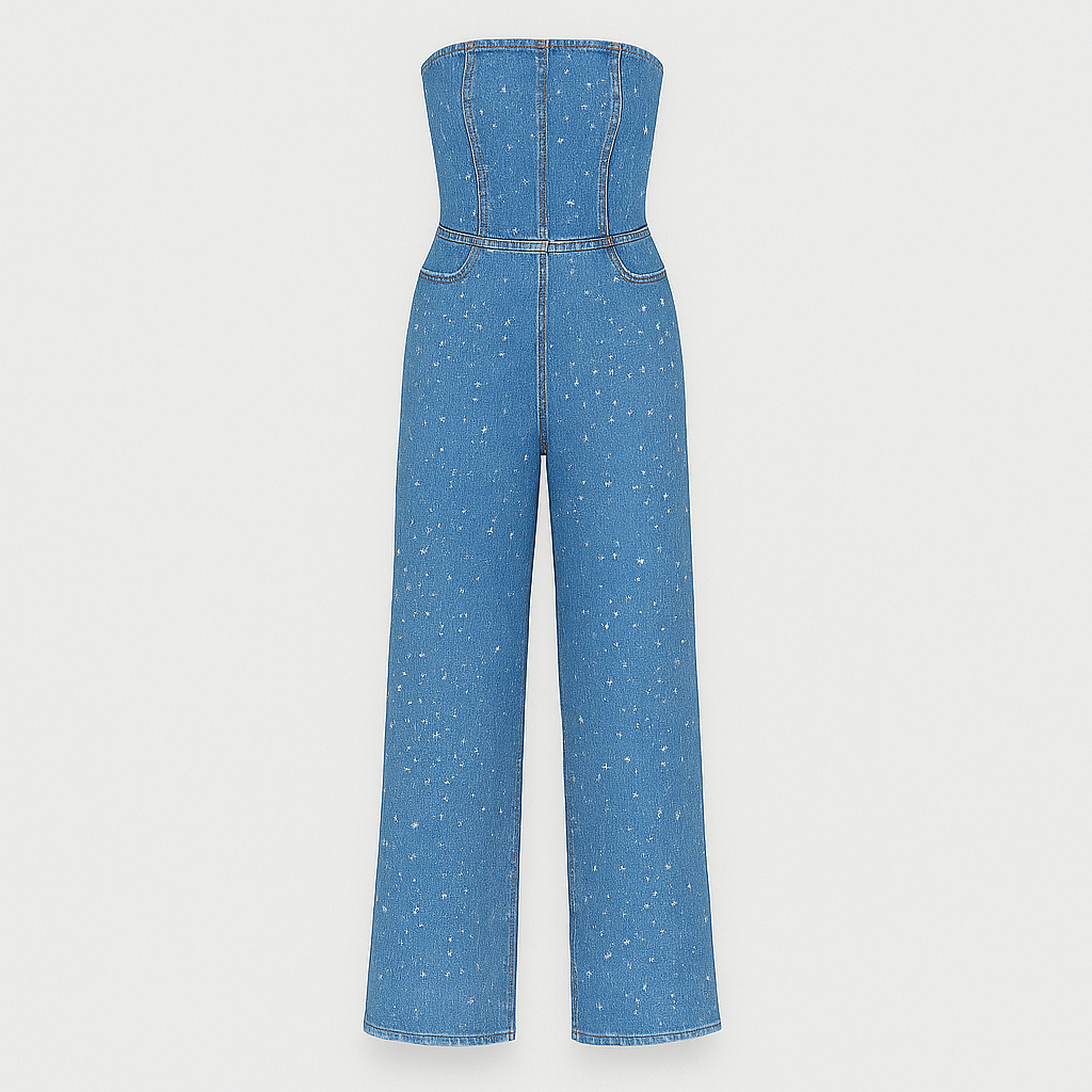 Sequin strapless jumpsuit with fitted bodice and straight-leg design