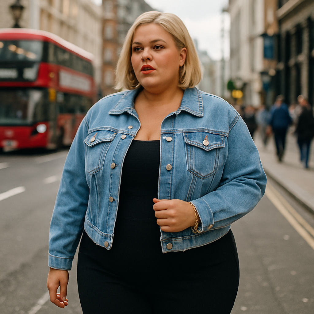 A cropped denim jacket with long sleeves, a point collar, button closure, and distressed hem.