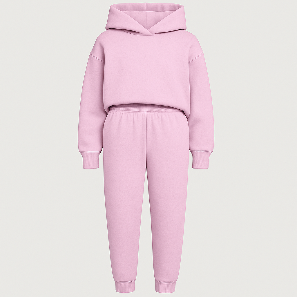 Hoodie lounge set with oversized sweatshirt and elastic waist pants, styled for cozy modern wear