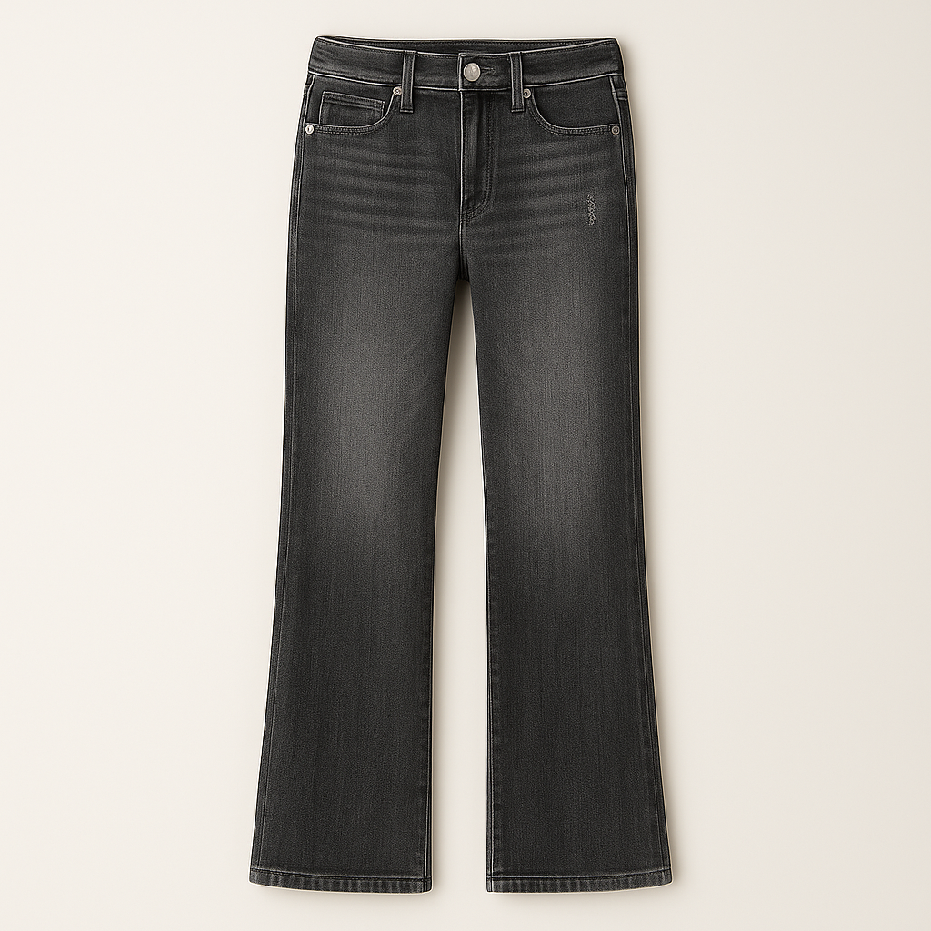 Straight-leg jeans with five-pocket design and button-front closure.