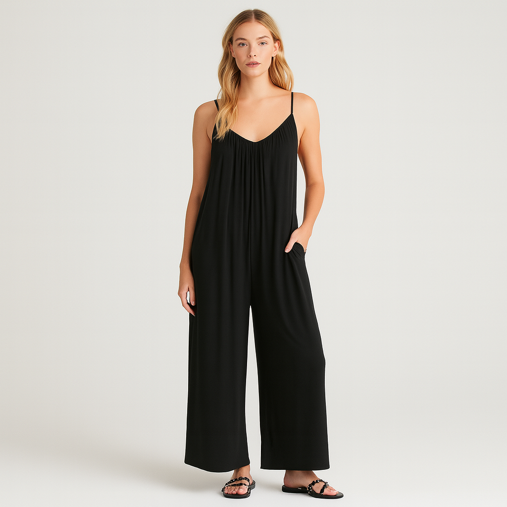 Flowy wide-leg jumpsuit with spaghetti straps and relaxed fit