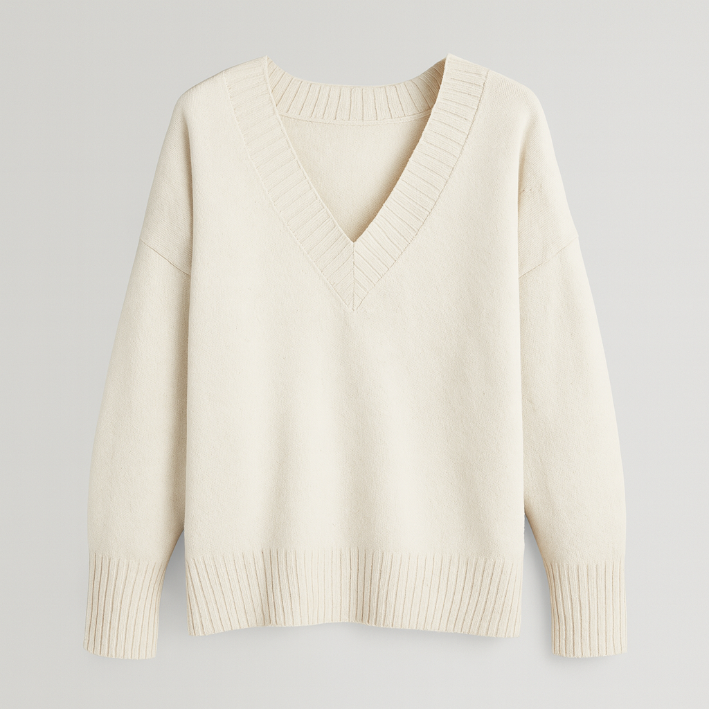 The Livia V-Neck Knit Sweater – Sweaters – White – Lila Faye