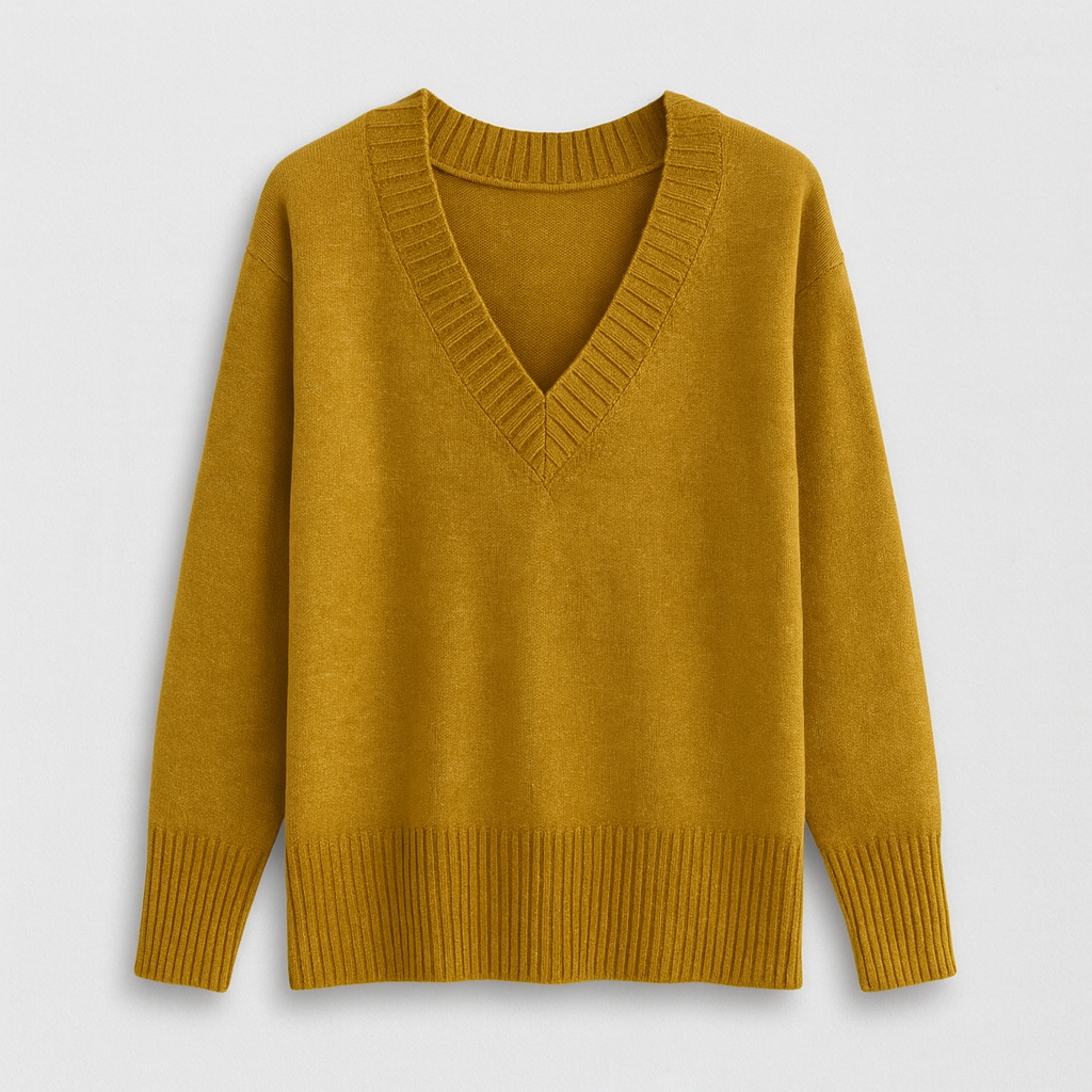 The Livia V-Neck Knit Sweater – Sweaters – Yellow – Lila Faye