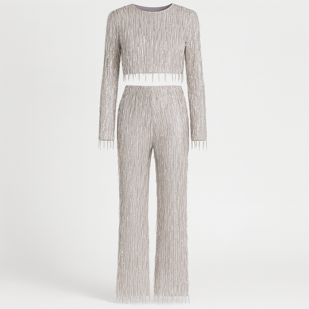 The Fiorella Sequin Two-Piece Set – Jumpsuit – Beige – Lila Faye