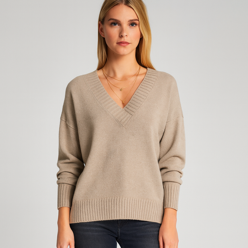 The Livia V-Neck Knit Sweater – Sweaters – – Lila Faye