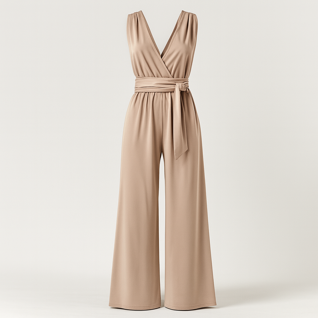 The Serena Pleated Belted Jumpsuit – Jumpsuits – Beige – Lila Faye