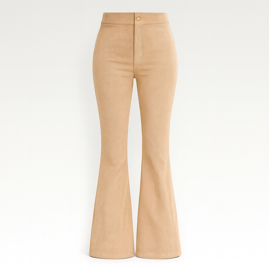 The Valentina Velvet High-Waisted Flared Pants – Trousers – Beige – Lila Faye